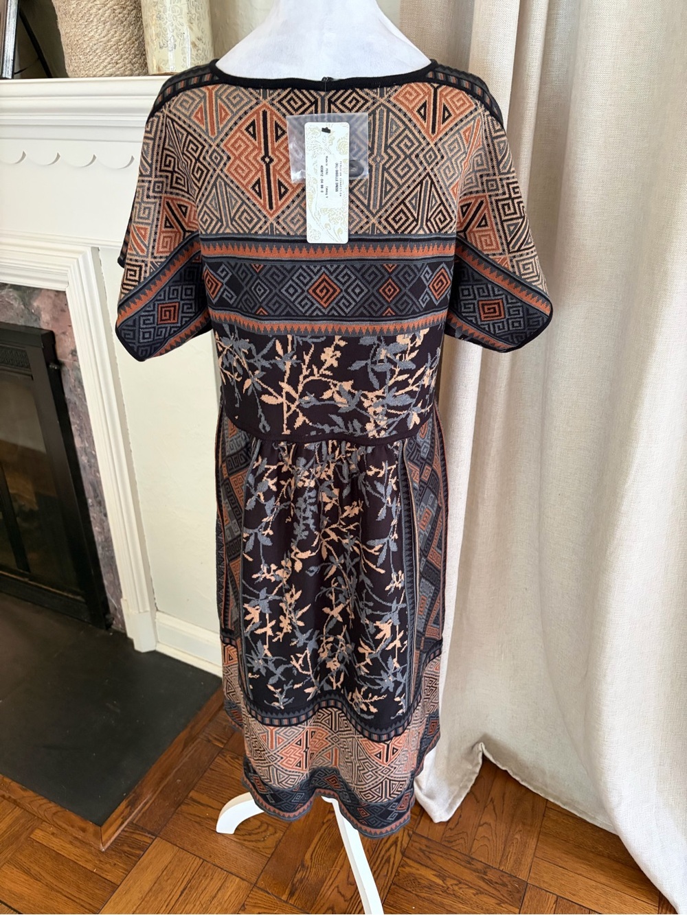 Peruvian Connection Black Midi Dress with Rust and Light Blue Accents - Picture 5 of 11